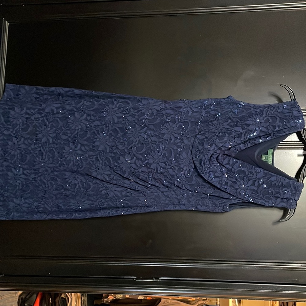 Lauren Ralph Lauren dress sleeveless navy blue lace and Sequins size 14
